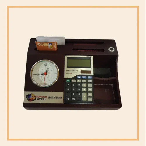 Desk Clock & Calculator with Pen Holder - Black
