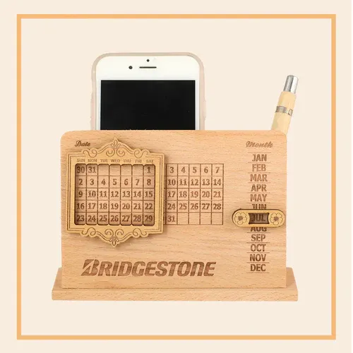 Wooden Pen Holder & Calendar Stand