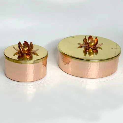 Copper Round Box Pair with Flower Topper