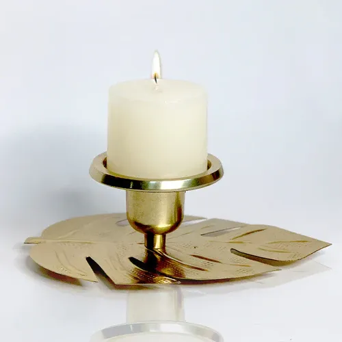 Brass Candle Holder with Leaf Base