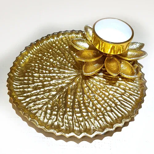 Round Gold Tray with Candle