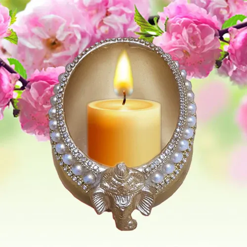 Teardrop Candle Holder with Candle - Pink Gold