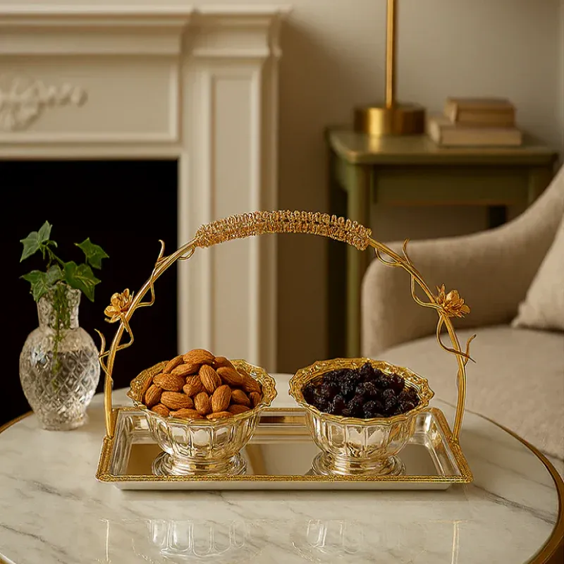 Flower Design Basket with 2 Bowls