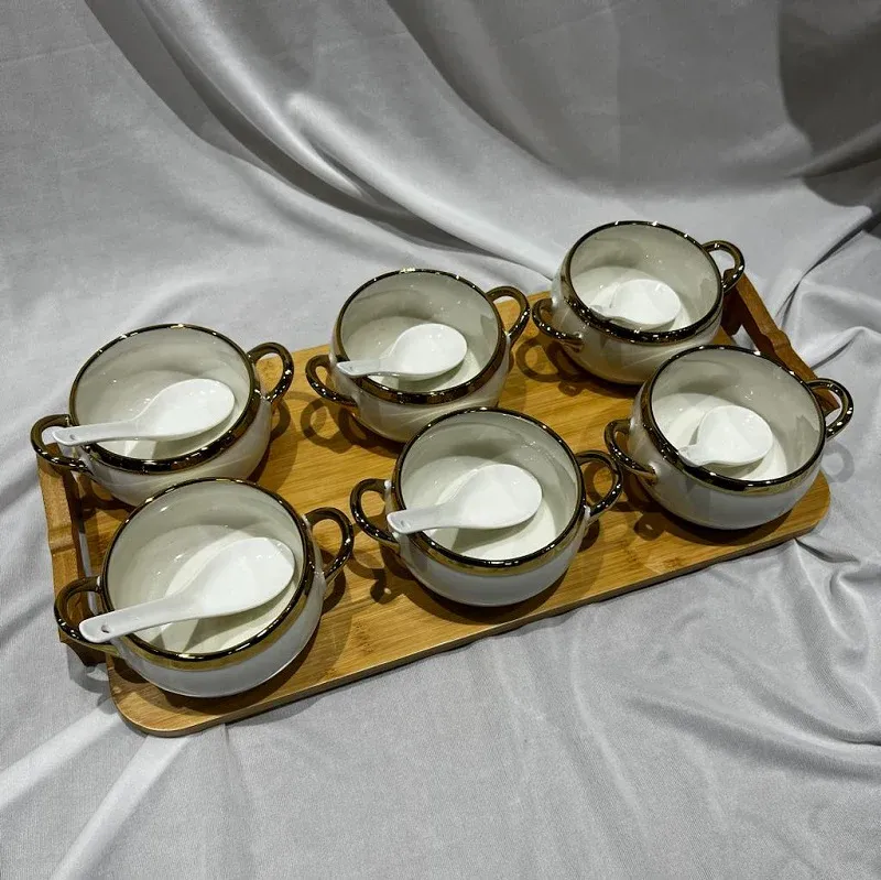 Bowl Set of 6 with Bamboo Tray
