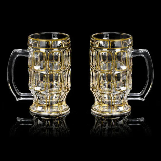 Set of 2 Beer Mugs With Golden Lining