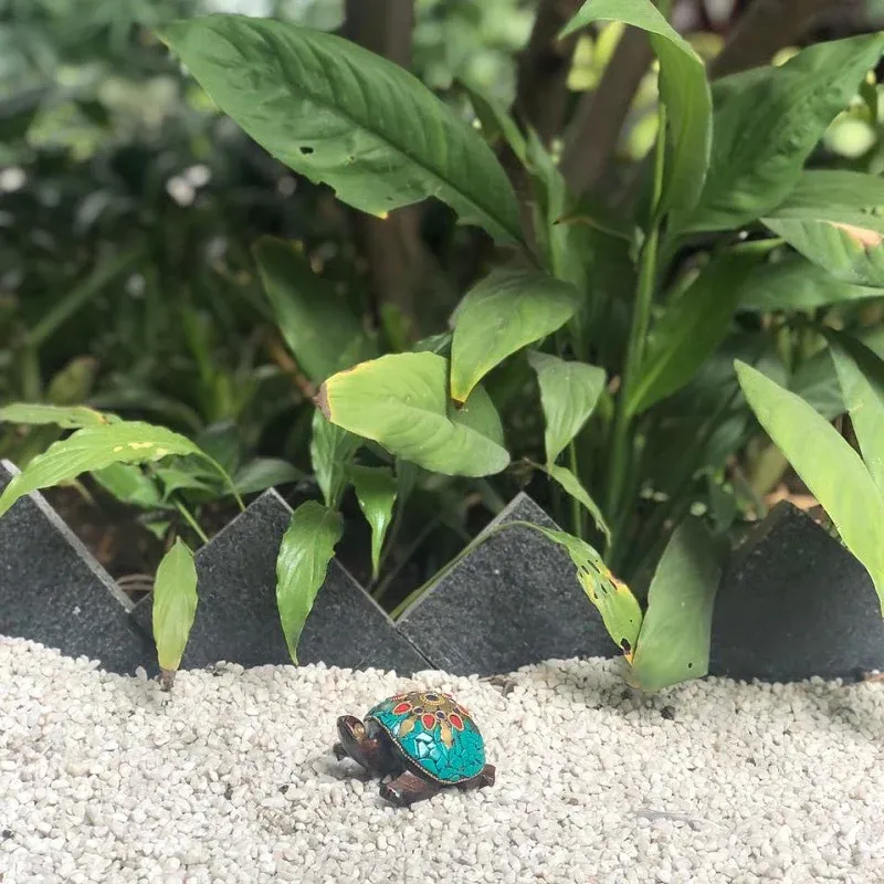 Wooden Turtle W Gem Stone & Brass Work Bronze Finish