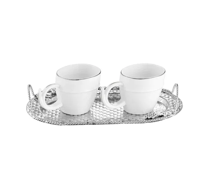 Jute Design Tray with 2 Cups