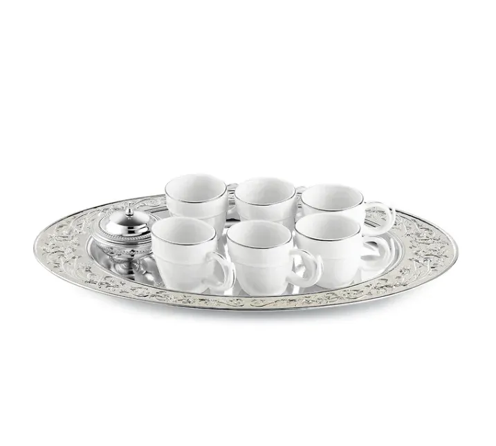 MOP tray L, 6 cups & sugar bowl MOP