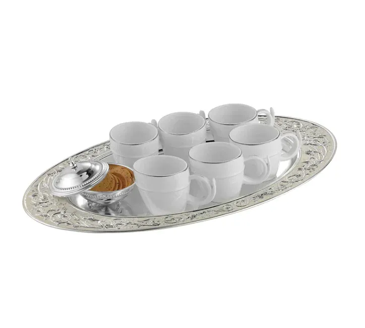 MOP tray L, 6 cups & sugar bowl MOP