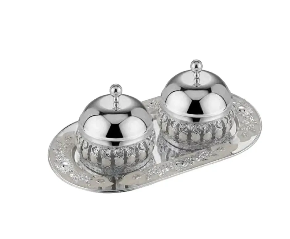 Flower Designer Tray with pair of enamel candy jar with lid