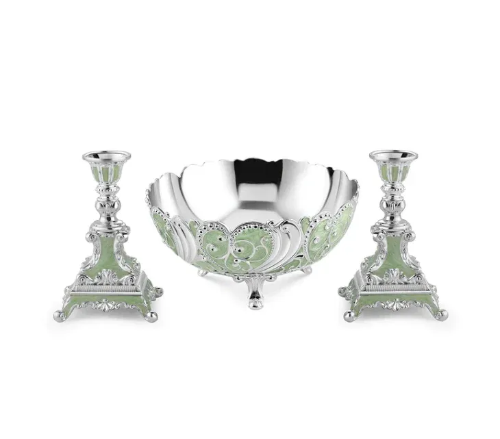 Big Enamel Bowl & Set Of 2 Candle Stand Sea