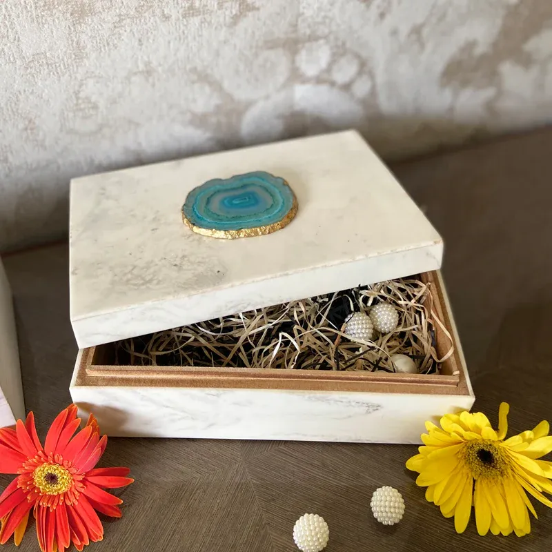 Agate Stone Wooden Jewellery Box