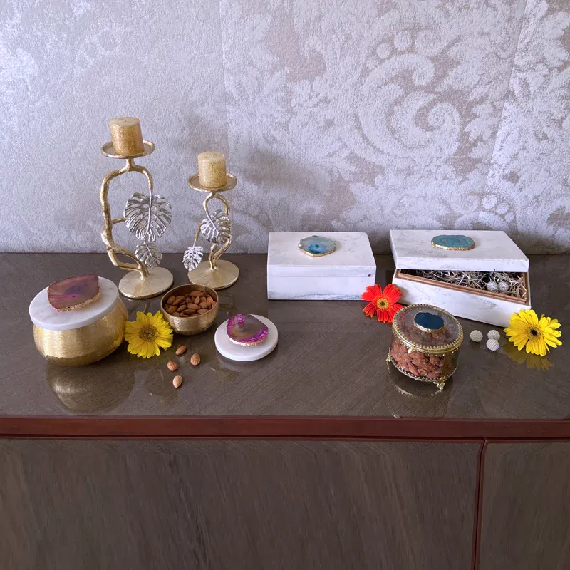 Agate Stone Wooden Jewellery Box